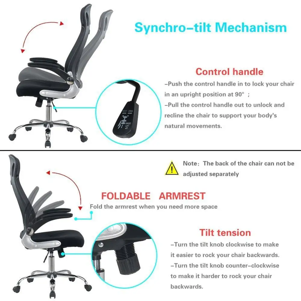 Office Chair Black Ergonomic Swivel Mesh Task Chair High Back Padded Desk Chair With Foldable Armrest Head Support Luxury