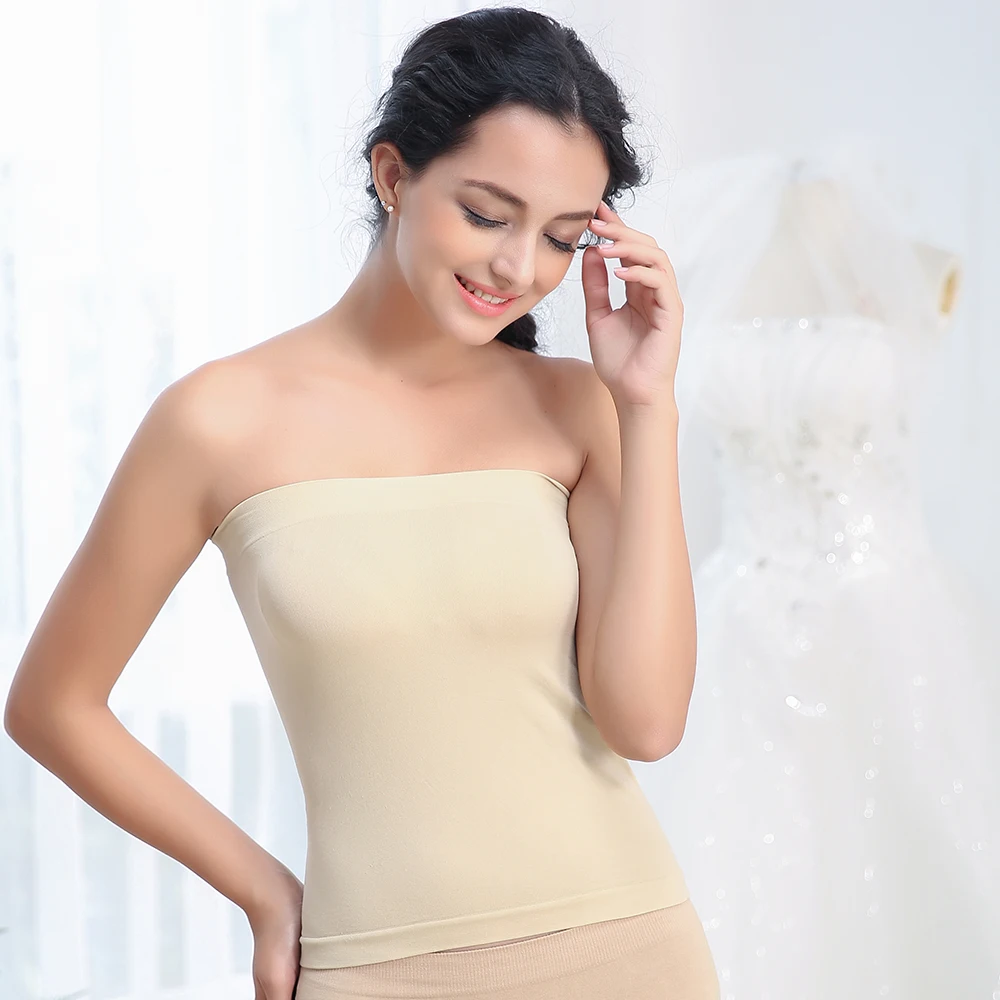 3 Colors Strapless Long Boob Tube Top Seamless White Stretch Nylon Cropped Top Underwear Without Pads XL