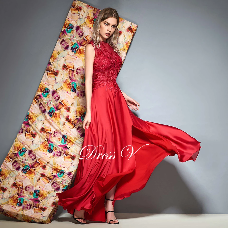 Dressv бордовый аппликация вечернее платье совок средства ухода за кожей Шеи Пол Длина линии разделение спереди Свадебная вечеринка
