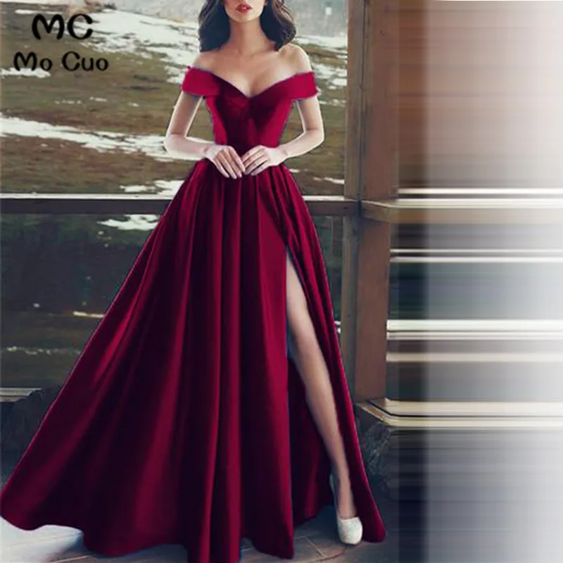 Elegant Evening Dresses Sweetheart Satin Boat Neck Evening Gowns Long Party Gowns Side Split Robe De Soiree Sexy Formal Dresses