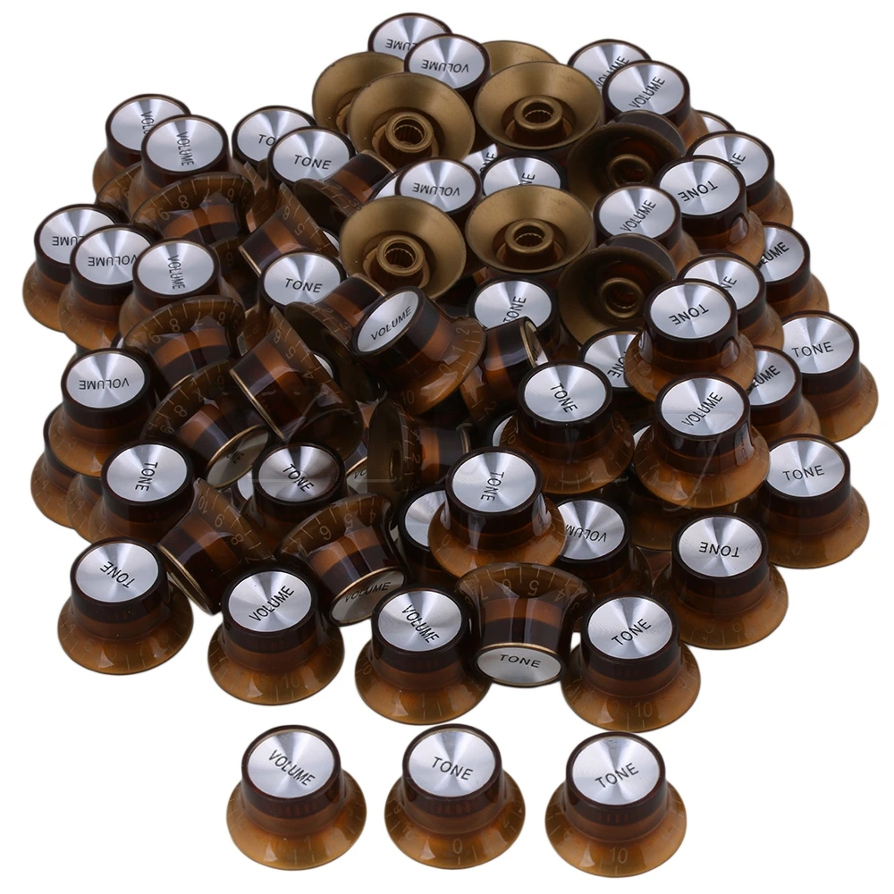 

Yibuy 200pcs Golden 2 Volume 2 Tone Bell Top Hat Speed Knob for Electric Guitar