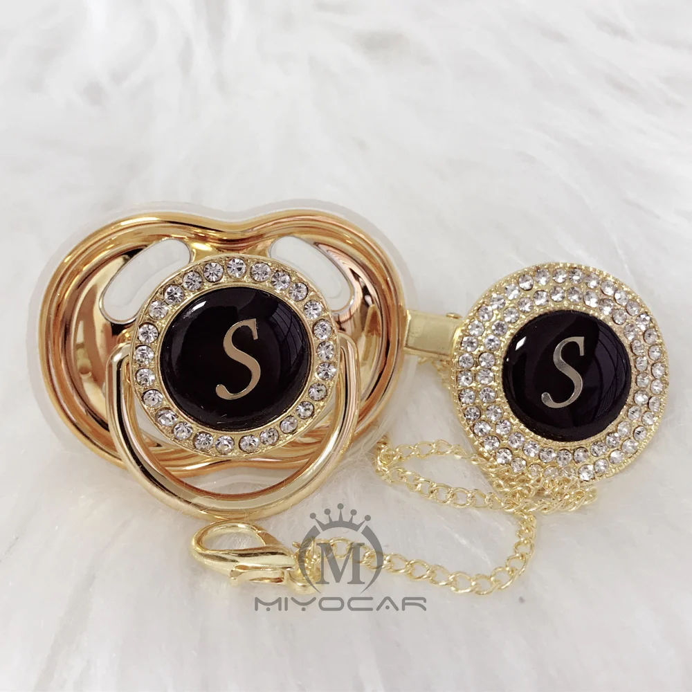 

MIYOCAR name Initial letter S elegant silver bling pacifier and pacifier clip BPA free dummy bling unique design SGS pass LS