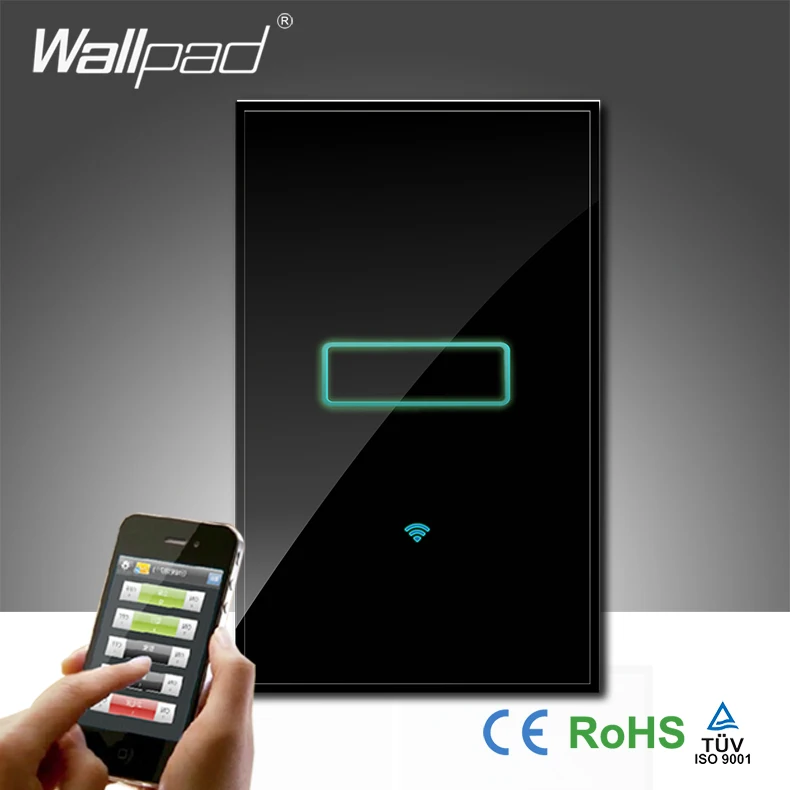 

2 Way Wifi Wallpad Black Luxury Glass 110~250V AU US 120 1 Gang 2 Way Wireless Remote Light Controlled WIFI Touch Wall Switch