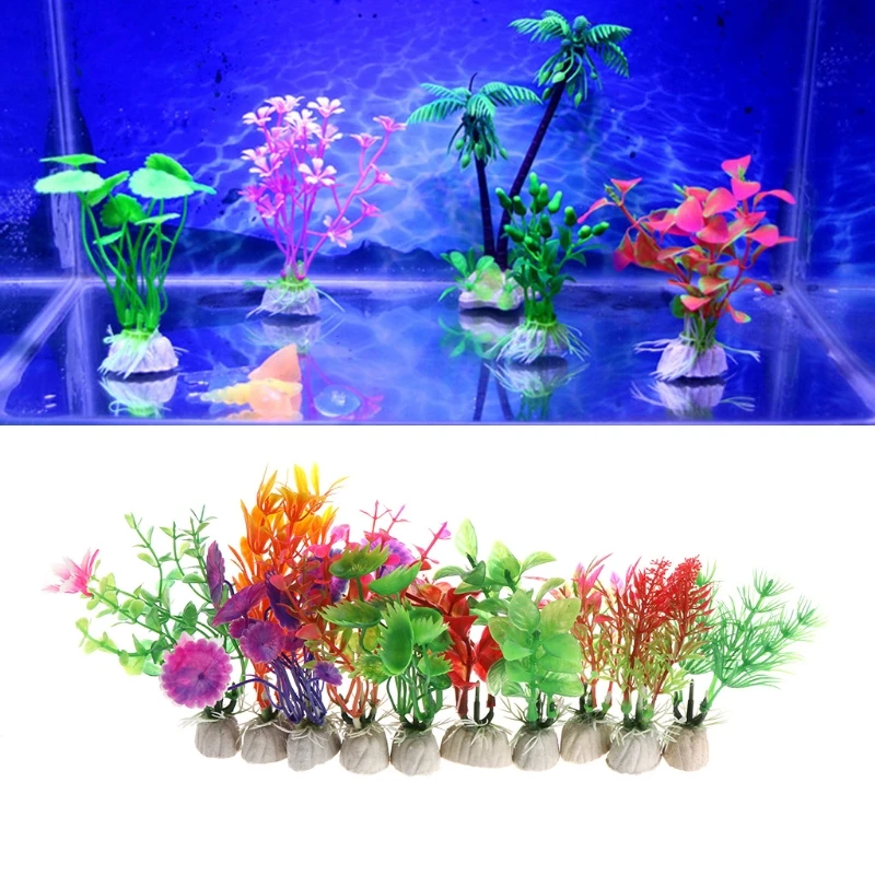 

10Pcs/Set Plastic Aquarium Multicolor Plant Fish Tank Grass Ornament Landscape Decor