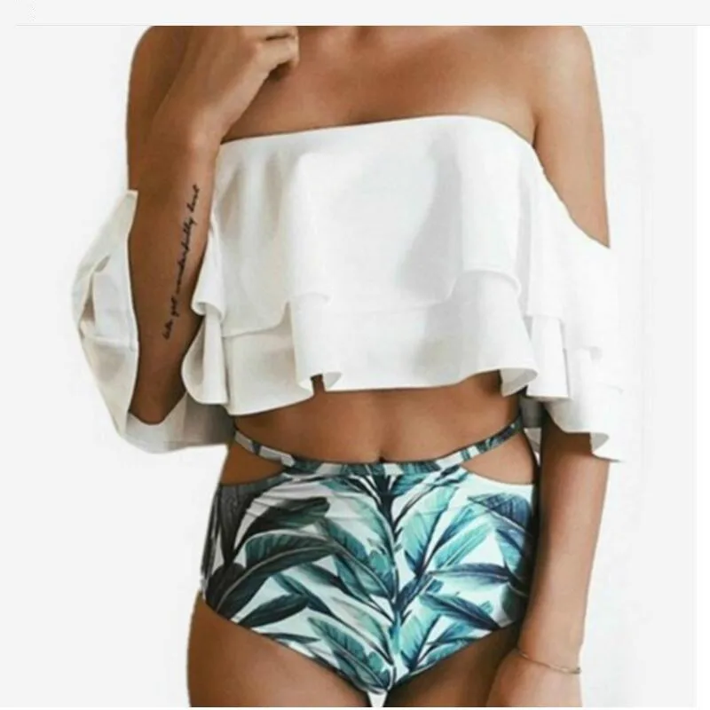 

Europe and the United States Large size 2018 Split Bikini Beach Ruffle Halter Women Swimsuit XXL