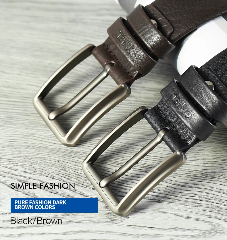 CAMEL Men's Belt fashion Genuine Leather Business Wild Casual Pin Buckle Belt Cross Buttonhole Design Flexible Top Layer Cowhide