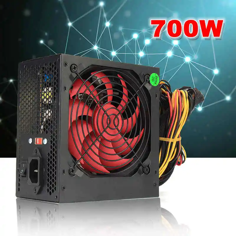 Online AU UE EE. UU. Enchufe máximo 700W PCI SATA ATX 12V fuente de alimentación de ordenador para juegos 24 Pin floral Sata 700Walt 12CM ventilador fuente de alimentación para BTC