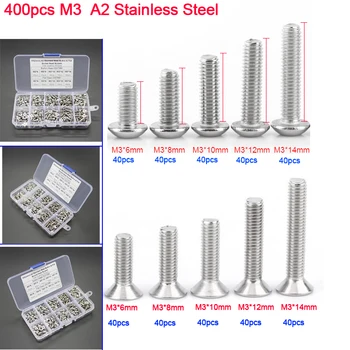 

400pcs M3 A2 Stainless Steel Button & Flat Socket Head Screw Assortment Kit