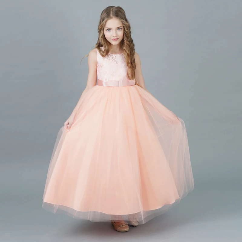 

Teen Girls Wedding Flower Girl Dress Elegant Princess Party Pageant Formal Dress Sleeveless Tulle Lace Long Dresses 12 14 Kids