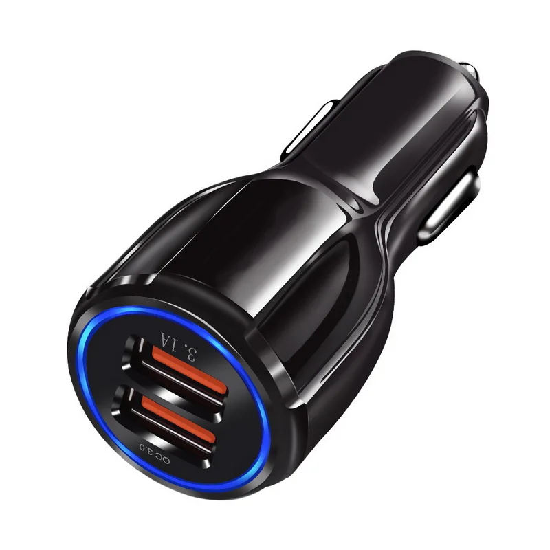 

Black White QC3.0 fast charge car charger dual USB-1