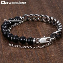 Davieslee бисерный браслет для мужчин и женщин из синего стекла Boho Curb Link из нержавеющей стали Мужской Браслет-цепь из бронзового серебра DDLBM04