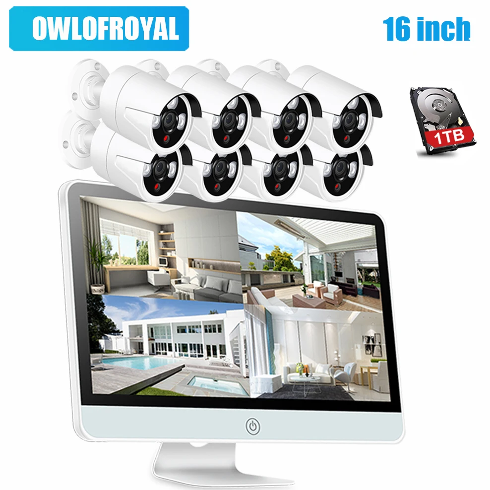 

8CH 16" LCD Monitor Screen 960P Wireless NVR Kit Wifi CCTV System 1.3MP IP Camera Outdoor P2P Video Security Surveillance Kit