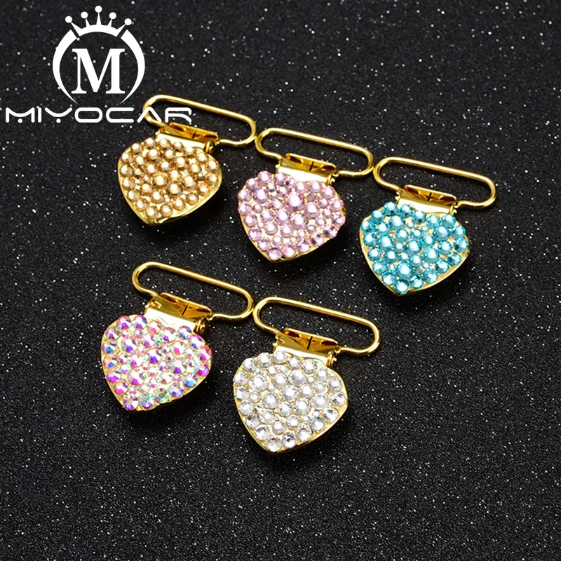 

MIYOCAR unique design bling heart shape safe gold pacifier clip dummy clip pacifier holder good quality handmade material SP020