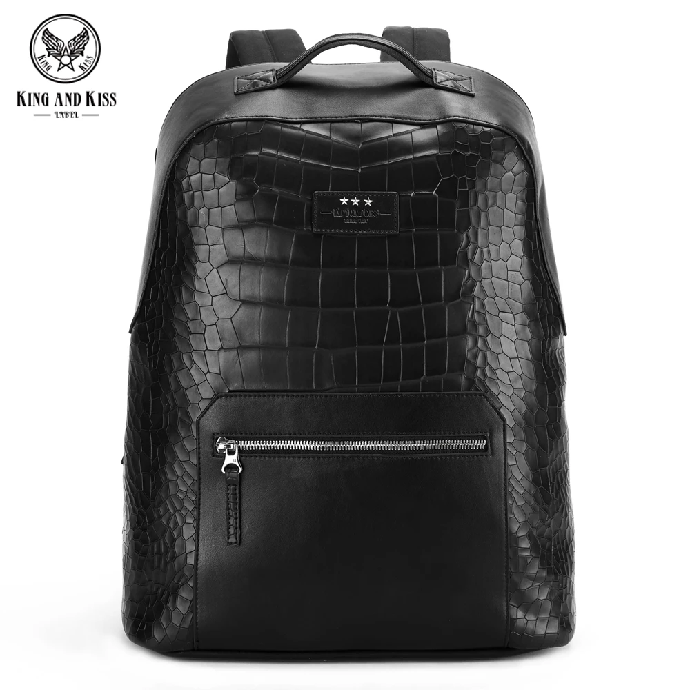 King and Kiss Backpack PU men leather bag Fashion double zipper