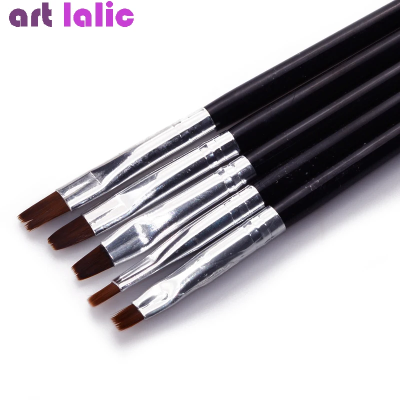 

5PCS Set Nail Art Brush Flat Pen Drawing Painting Tips Dust Clean Builder Acrylic UV Gel Polish Extension Design Tools Manicure