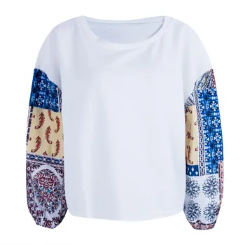 

Autumn New Women Loose Long Lantern Sleeve Patchwork O-Neck Fashion Sweater Ladies Jumper Pullover Tops