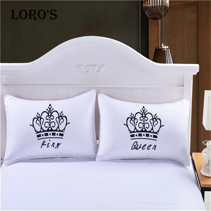

Chic Crown King Queen Pillow Case White Couple Lovers Gift Pillow Throw Pillowcases Home Beddroom Two Pair Pillows Bedding Set