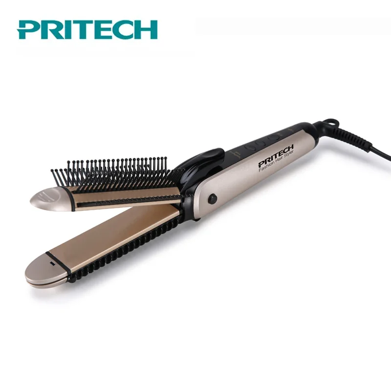 

2 In 1 Electric Hair Straightener Irons Curling Hair Irons Digital Styling Tool With Combs Dry Wet Use Fast Heating Flat Iron