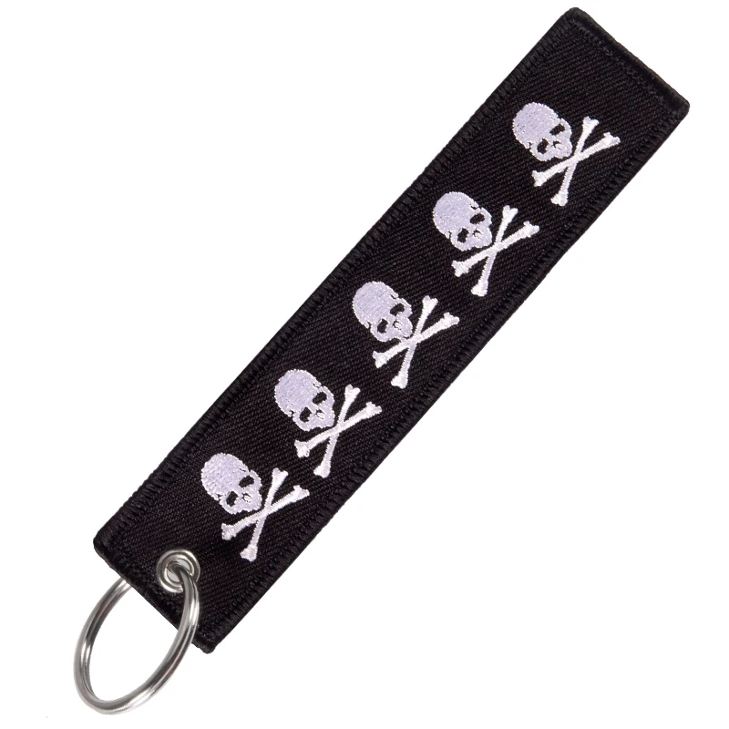 

Mobile Phone Strap Double-sided Embroidery Skull Keychain Bijoux for Motorcycles Gift Porte Clef Key Ring Chain Phone Strap