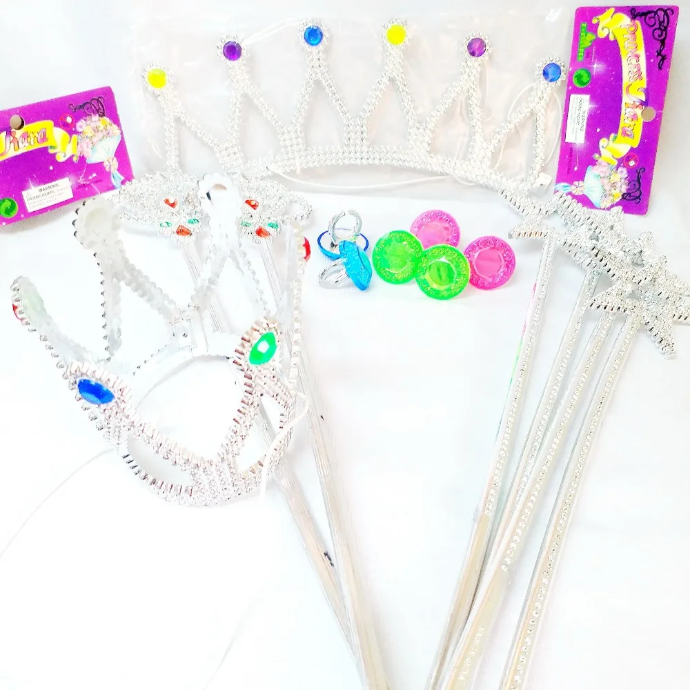 

60X PRINCESS Queen SET TIARA WAND RING dress up costume head kids pretend Girl Toys Gift Birthday Party Favors Pinata Bag Filler
