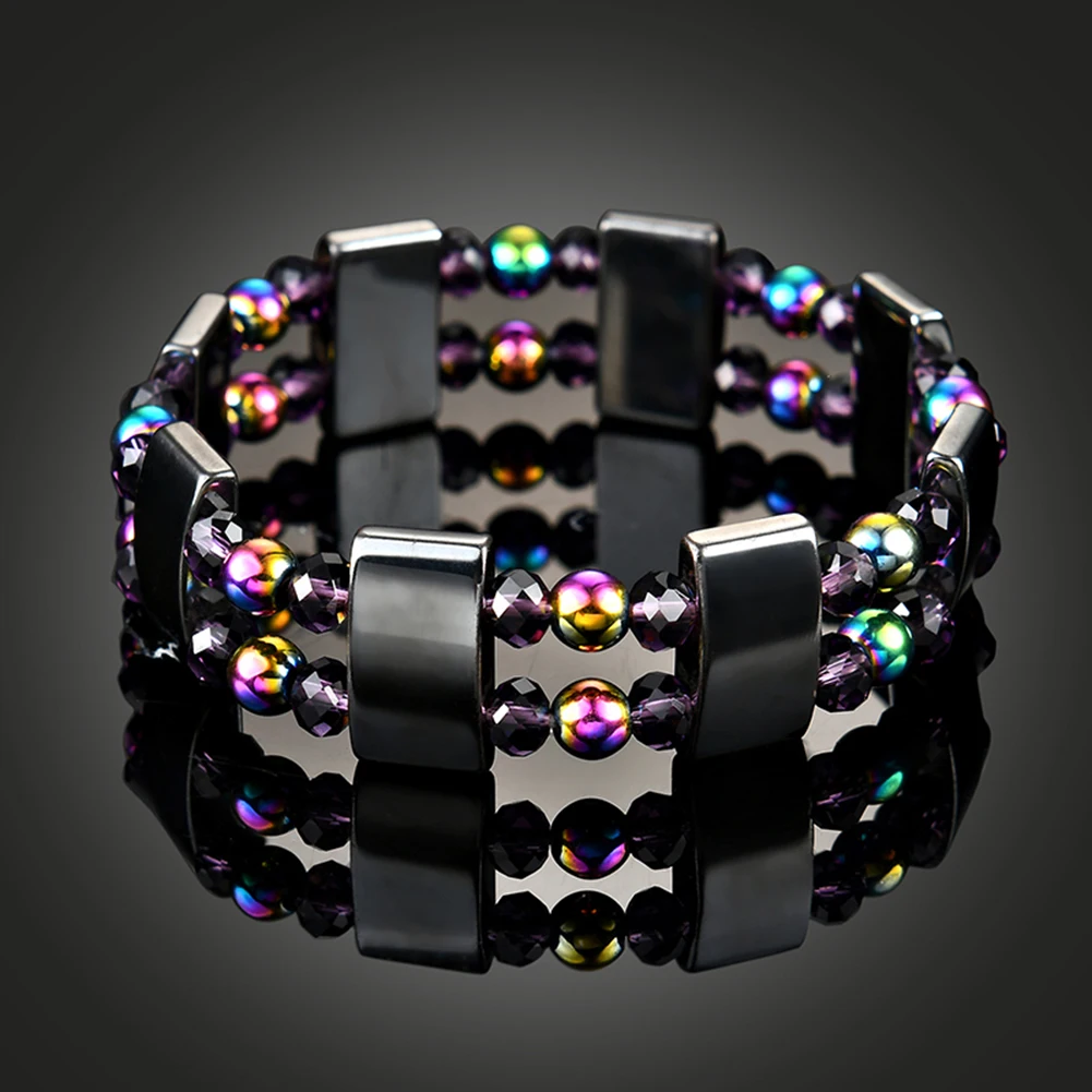 Double Layers Multi Color Beads Hematite Bracelet Pain Relief