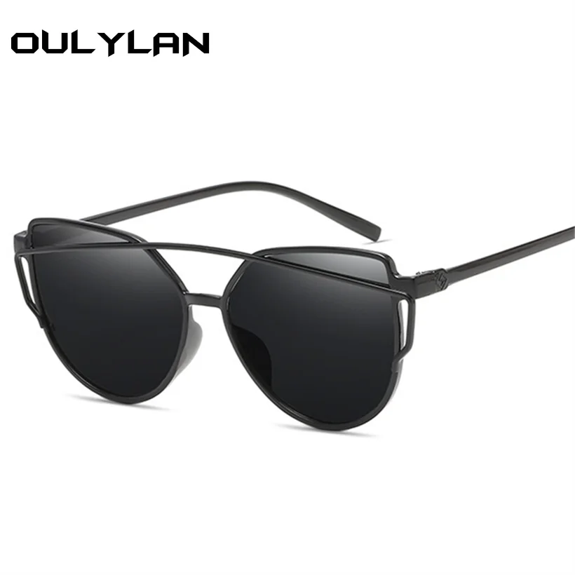 

Oulylan Cat Eye Sunglasses for Women Classic Twin-Beams Mirror Reflective Flat Famale Luxury Design Pink Shades Sunglasses UV400