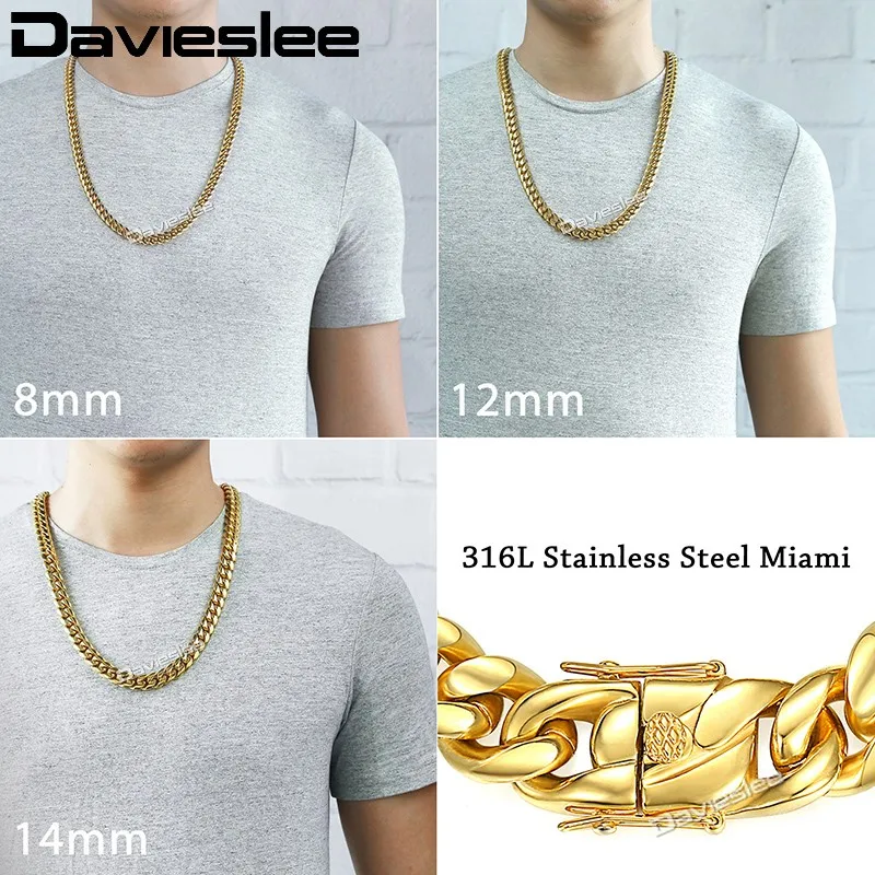 Мужская цепочка из нержавеющей стали 316L Davieslee Miami золотистого/серебристого цвета