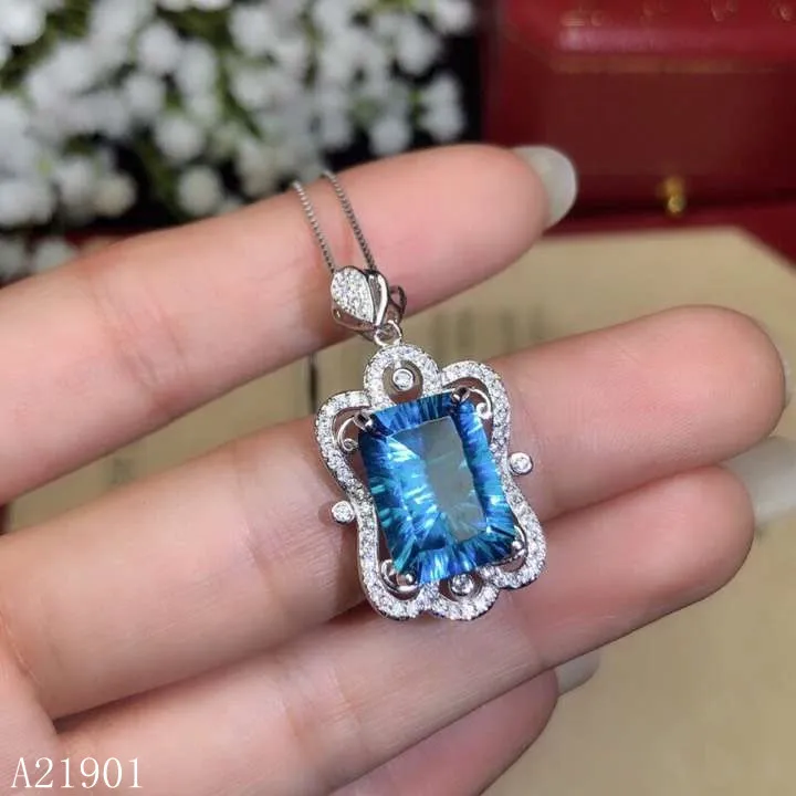 

KJJEAXCMY boutique jewelry 925 sterling silver inlaid natural blue topaz Jewelry Necklace Pendant support detection mnkji