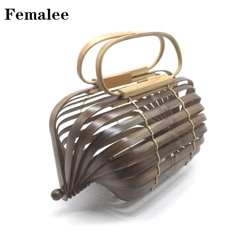 

FEMALEE Natural Bamboo Basket Bag Bali Hollow Out Travel Bag Luxury Designer Foldable Totes INS Hand Woven Lantern Beach Bags