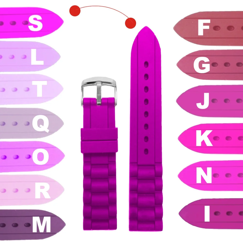 

16mm Soft Silicone Band Magenta Violet Mimosa Purple Mauve Pink Ladies Women Silicone Jelly Rubber Watch Band Straps WB1002-16