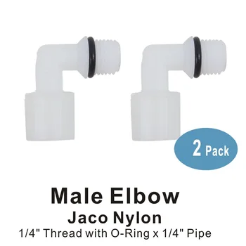 

Plastic Jaco Nylon Elbow Connector 1/4" thread Male x 1/4" Tube Fittings for Water Filters and RO Systems - 2 PACK