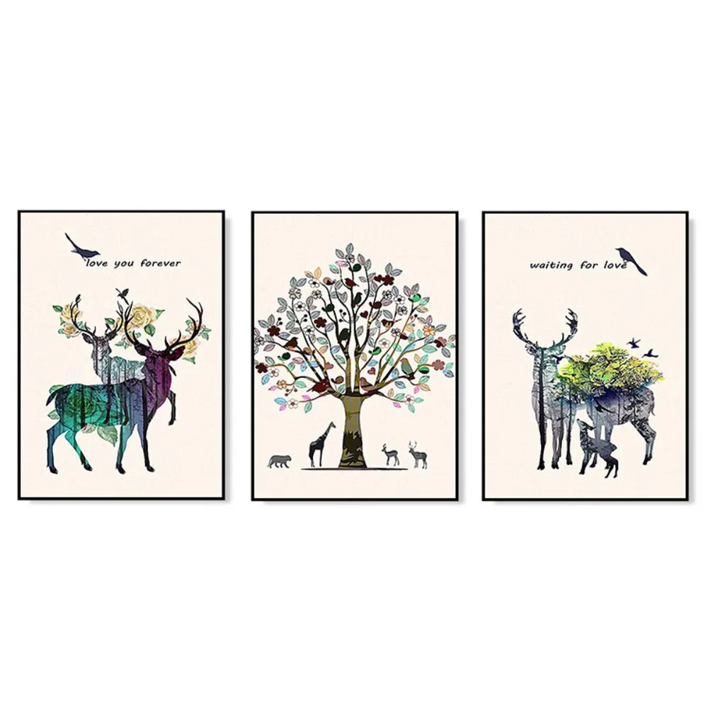 

SD LINLEEHON Modern Picture Abstract Wall Art Canvas Painting Elk Tree Posters and Prints Nordic Landscape Wall Decor Painting