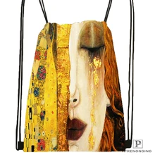 Пользовательские художники-Gustav-Klimt походная сумка на шнурке для мужчин и женщин милый рюкзак дети ранец(черная спина) 31x40 см#180531-01-13