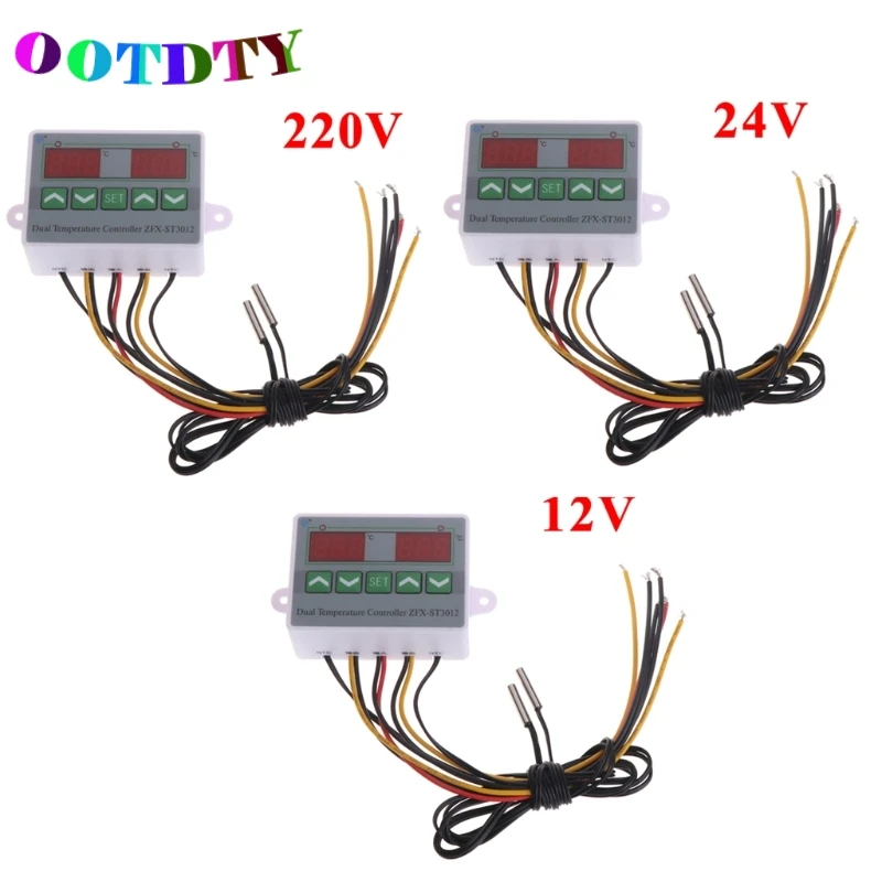 

OOTDTY 220V 12V 24V Digital Dual Temperature Controller Thermostat Incubator Dual Probe