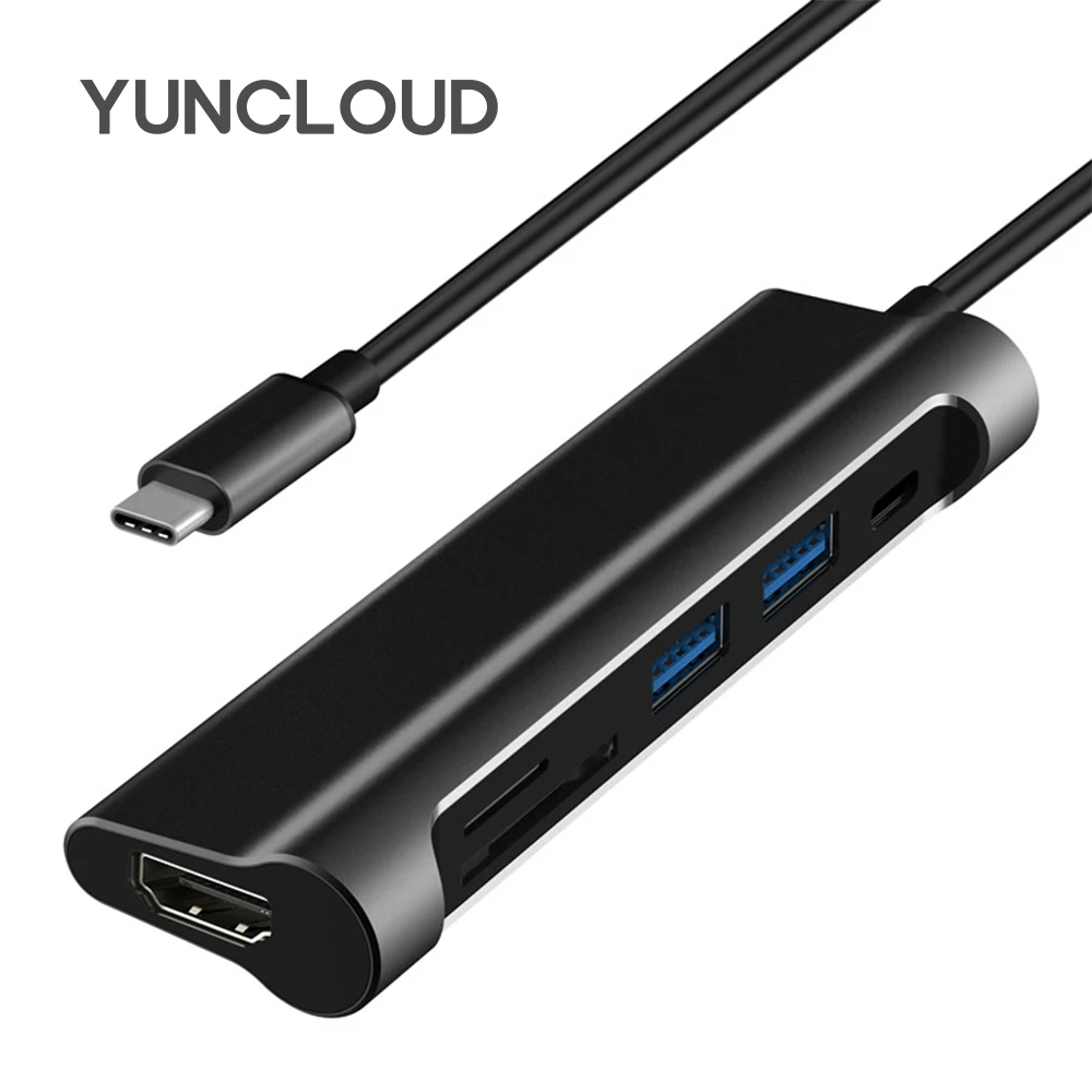 

YUNCLOUD USB C 3.1 Hub Adapter With SD/TF Card Reader Type-C PD Charging 4K HDMI USB 3.0 Type C HUB Splitter For MacBook Samsung