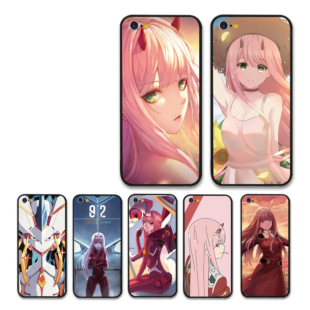 

Cute darling in the franxx For iphone series Plastic Hard Back silicon border Cover for iphone 5 6 7 8 X plus Funda Phone Cases