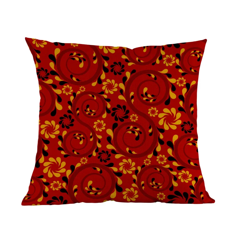 Льняная наволочка для подушки в стиле хохломы с изображением растений в русском стиле, чехол для подушки для дома, дивана, стула - Цвет: C