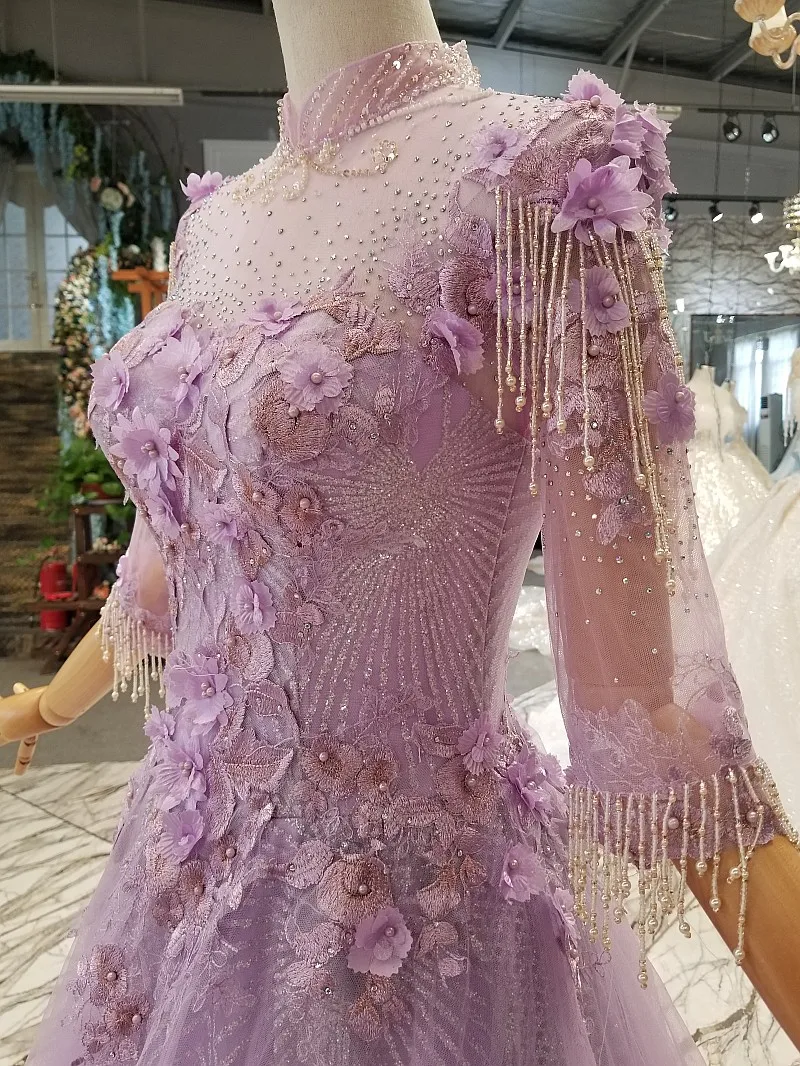 LS124799 Блестящий Фиолетовый вечернее платье Высокая шея линия на шнуровке сзади кружевное вечернее формальное платье для матери для