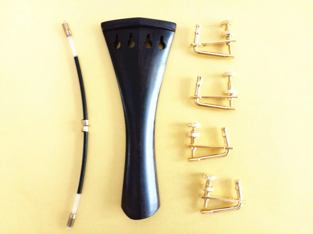 1 set high quality 4/4 Ebony Violin Tailpiece fixed golden fine tuners