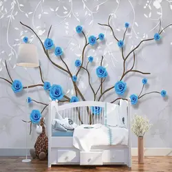 Ручная роспись Голубая роза дерево диван ТВ фон стены Профессионально Производство Фреска фабричные обои оптом обои