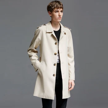 

CHAOJUE Brand Male rench 2018 Fashion Single Breasted Slim Medium Long Sleeve Beige Classic Jacket Mens Black Fitted Coat