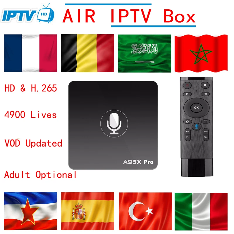 

Europe Adult IPTV A95X Pro Android 7.1 TV Box 2GB+16GB Smart tv Box Support Google Voice Control 4k Media player Set top box OTT