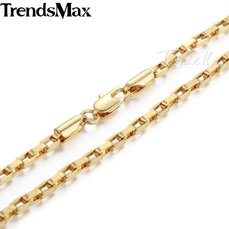 Trendsmax, Мужская цепочка, ожерелье, золотая коробка, звено цепи, ожерелье для женщин, мужские ювелирные изделия,, Прямая поставка, подарки 3 мм KGN376