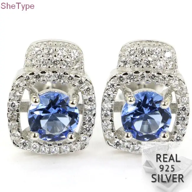 

SheType 3.4g Beautiful Rich Blue Violet Tanzanite Gift For Girls 925 Solid Sterling Silver Ear Stud Earrings 14x10mm