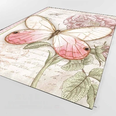 

Else Vintage Pink Roses Retro Wrien Flower 3d Print Non Slip Microfiber Living Room Decorative Modern Washable Area Rug Mat