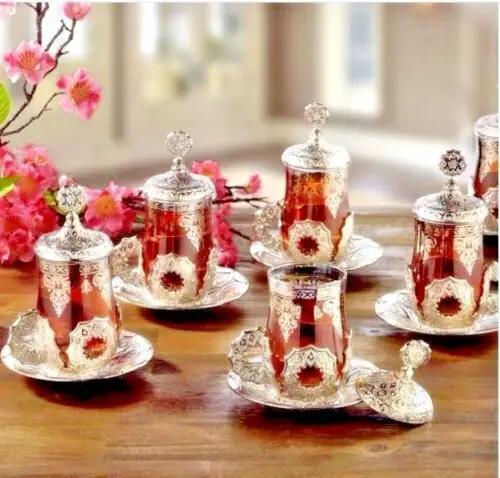 Seljuk tea Set Turkish Quality Tea Serving Set Cups Coated Handmade فنجان القهوة