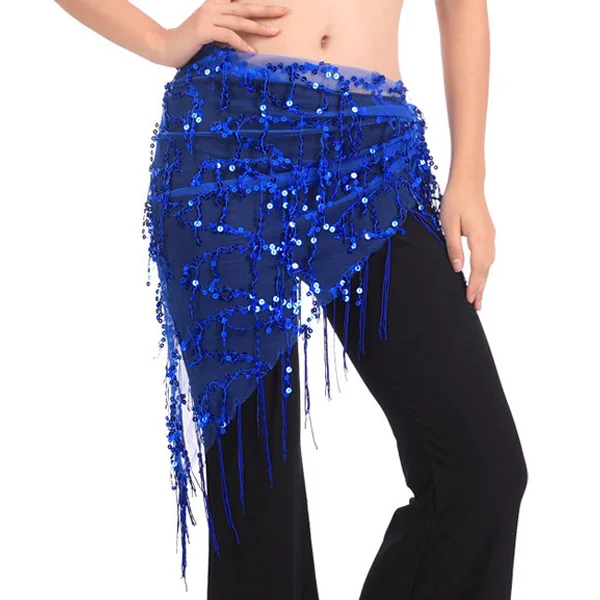 Blue Belly Dance Costume Hip Scarf Tribal Triangle Tassel Belt/&Gold coins Soft