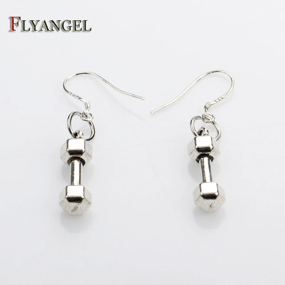 Unisex Women Men Weightlifting Dumbbell Charm Dangle Earrings Antique