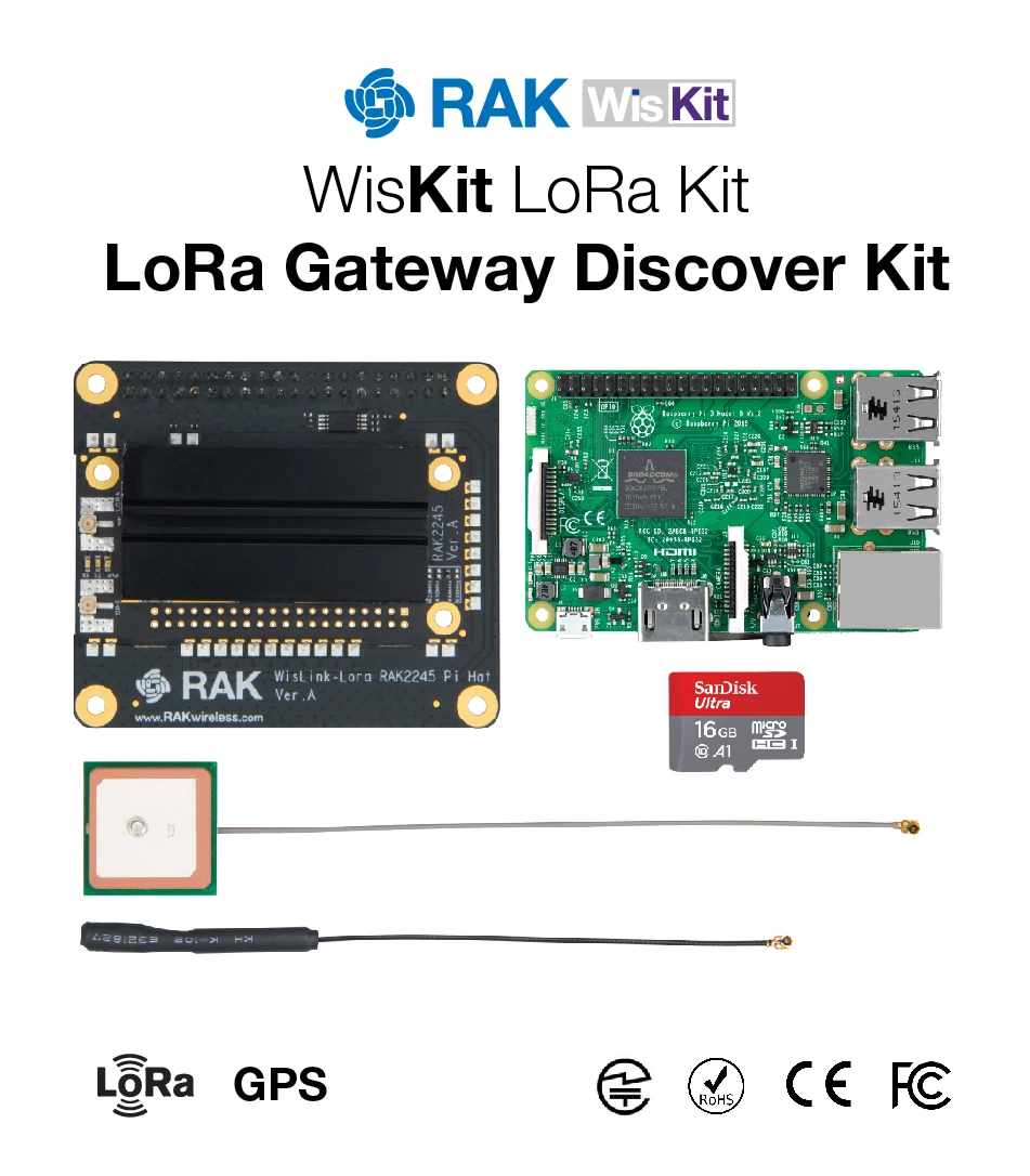 RAK2245 Pi HAT& Raspberry Pi 3B+ и 16G TF карта(с изображением программного обеспечения) для быстрого запуска приложения LoRaWAN