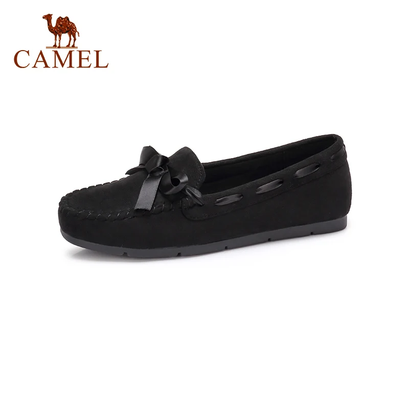 

CAMEL Women Spring New Flock Leather Single Shoes For Ladies Fashion Casual Ballet Flat Shoes Women Butterfly Knot Comfort Round